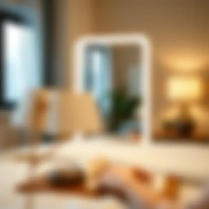 Stylish light up magnification mirror enhancing a minimalist room decor