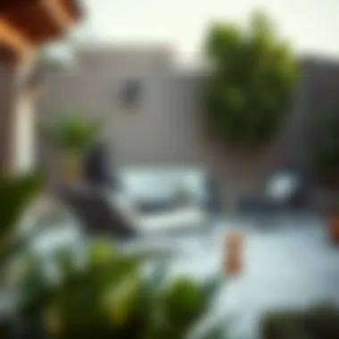 A stylish arrangement of patio furniture with chaise lounges