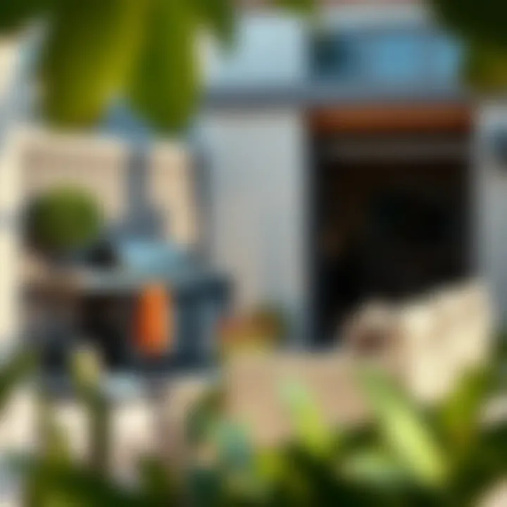 Elegant outdoor living area featuring a small BBQ grill with side burner