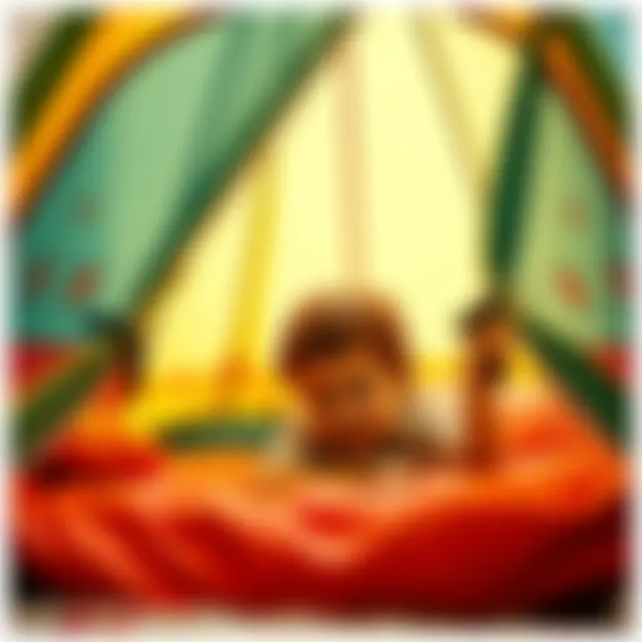 Child enjoying imaginative play inside a colorful tent