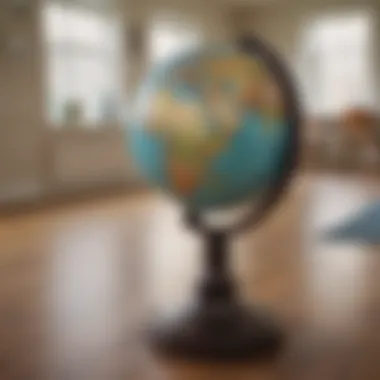 Educational floor globe designed for classroom use with detailed geographical features