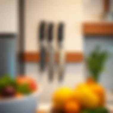 Magnetic knife strip mounted on a kitchen wall