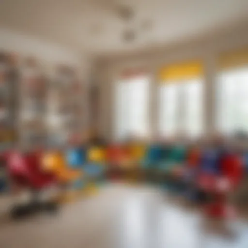 A colorful array of toy room chairs arranged in a bright play area