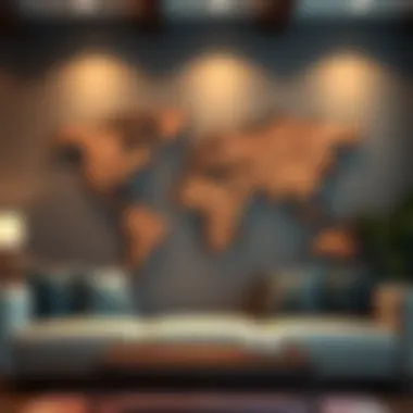 A crafted wooden map wall decor showcasing world regions