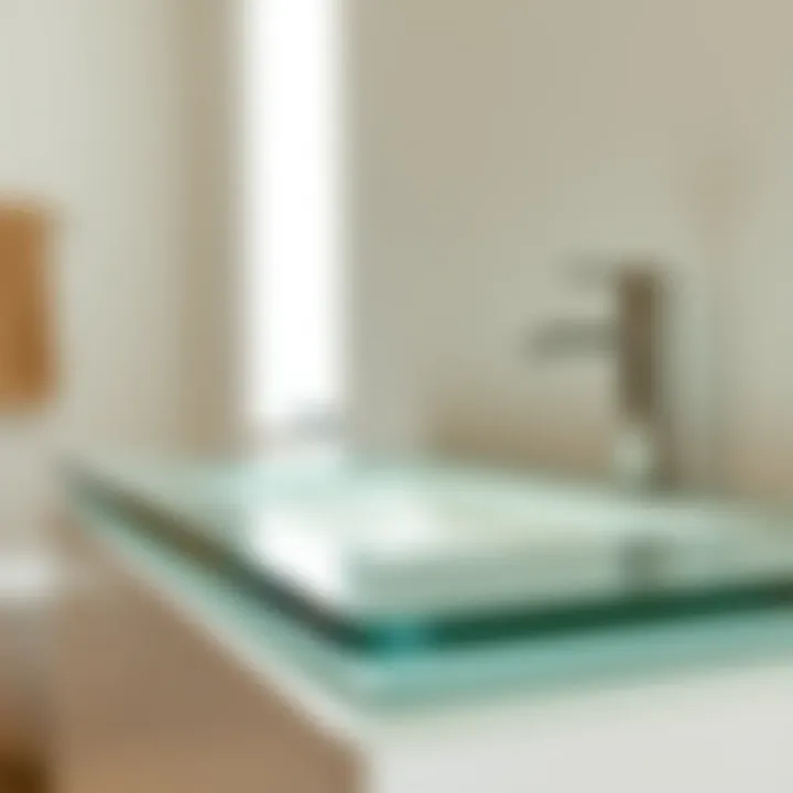 Elegant glass vanity top reflecting natural light