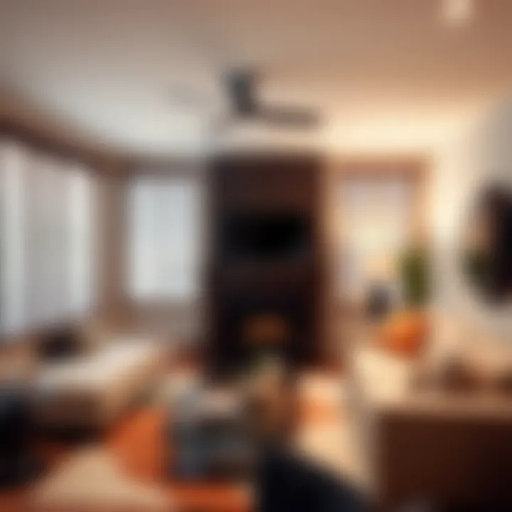 Stylish living room with 2 inch faux wood blinds