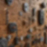 Variety of pegboard types displayed in a home workshop