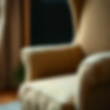 Close-up of wingback chair materials and textures