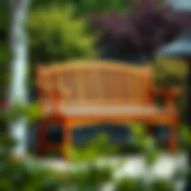 A beautifully crafted wooden bench in a garden setting