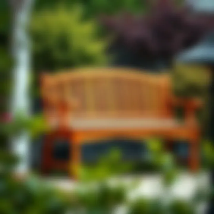 A beautifully crafted wooden bench in a garden setting