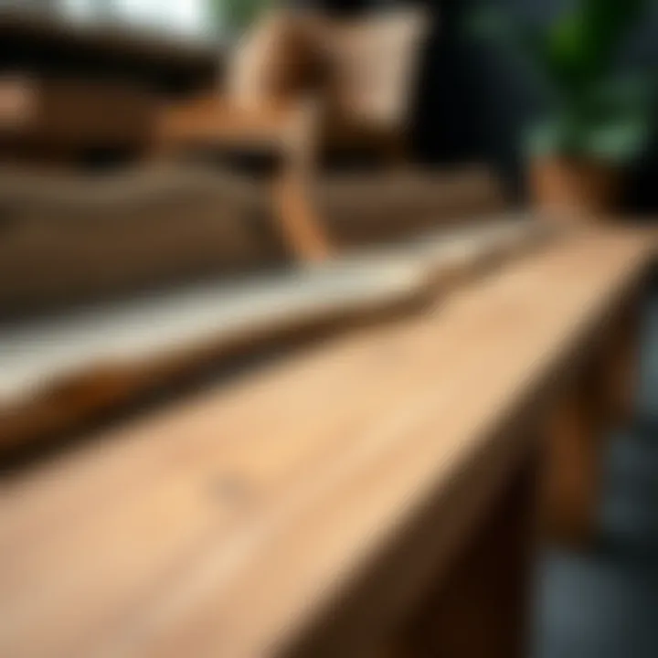 A close-up of different types of wood used in bench construction