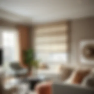 Stylish Faux Roman Shade Valance Installation Elegant faux roman shade valance in a modern living room setting