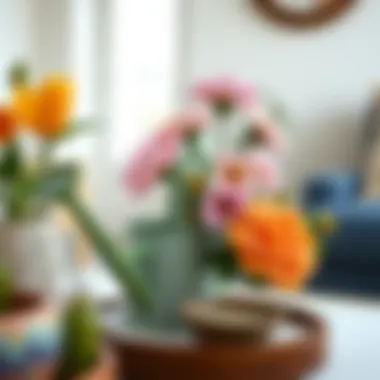 Artfully styled floral watering can as home decor