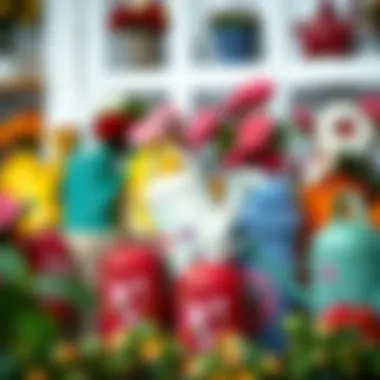 Colorful collection of decorative watering cans