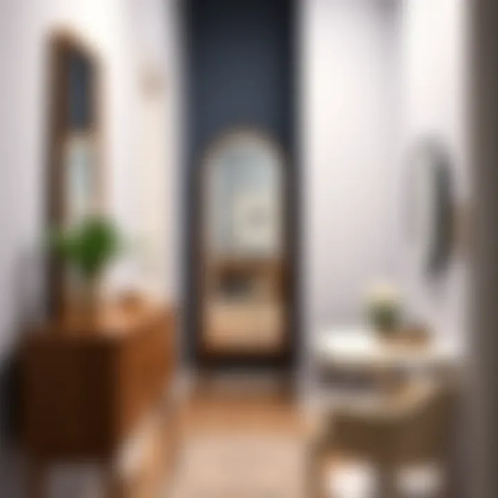 Stylish placement of a free standing wall mirror in a hallway