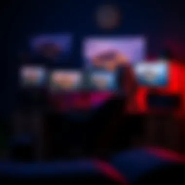 Gaming desk setup with organizational tools