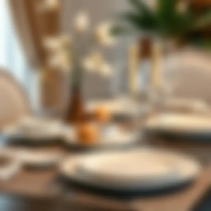 Close-up of a beautifully arranged dining table featuring essential plates that enhance the dining experience.