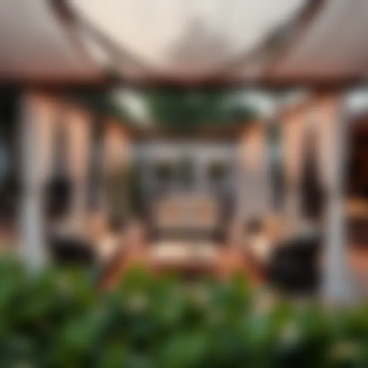 Luxurious patio furniture arranged creatively under a tent structure