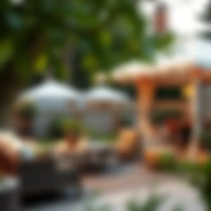 Elegant outdoor patio setup with stylish furniture and a tent