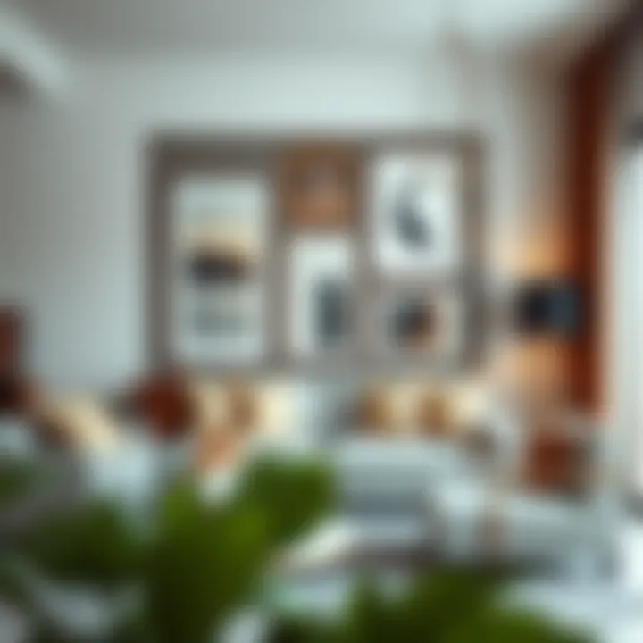 Stylish living room with large framed photographs