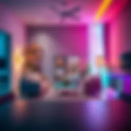 Colorful LED light strips illuminating a modern living room