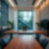 A beautifully crafted long sturdy desk in a modern office setting