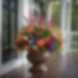 Elegant porch container arrangement with vibrant flowers