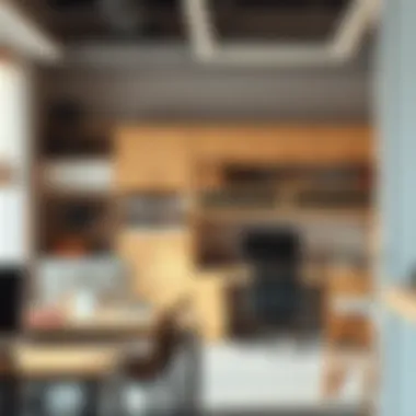 Organized office space featuring wall file cabinets