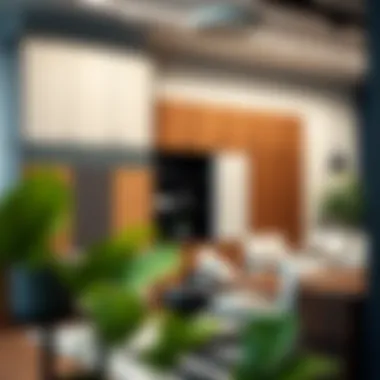 Variety of wall file cabinet materials in a stylish office setting