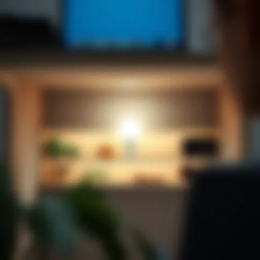 Sleek under-the-desk shelves with decorative items