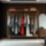 Elegant mobile wardrobe rack displaying various clothing styles