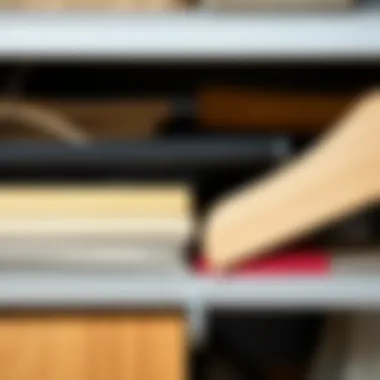 Close-up of materials used in a mobile wardrobe rack