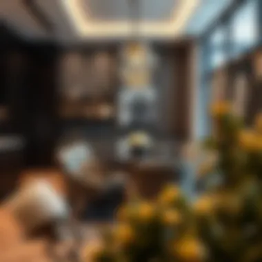 Elegant dining area featuring contemporary design elements and unique materials