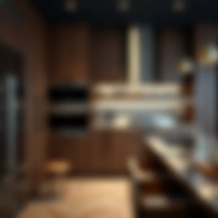 Modern kitchen showcasing stainless steel counters