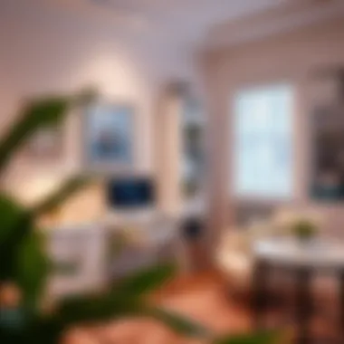 A cozy home office featuring a slim storage tower for efficient workspace organization