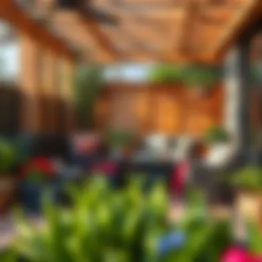 Organized patio area featuring neatly stored furniture in bins