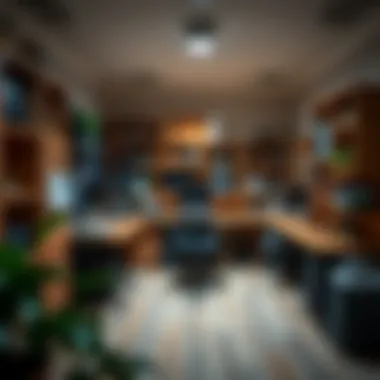 An organized workspace featuring a long sturdy desk