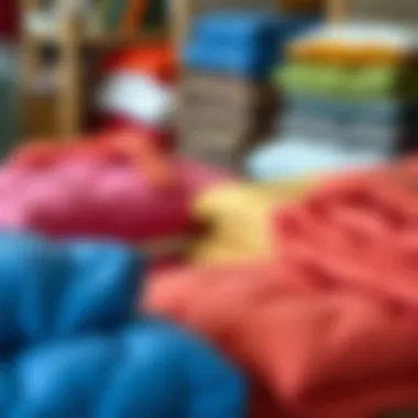 Colorful quilted sets folded neatly, emphasizing design variety