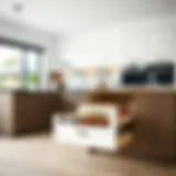 Elegant slide out basket organizer displayed in a contemporary kitchen setting