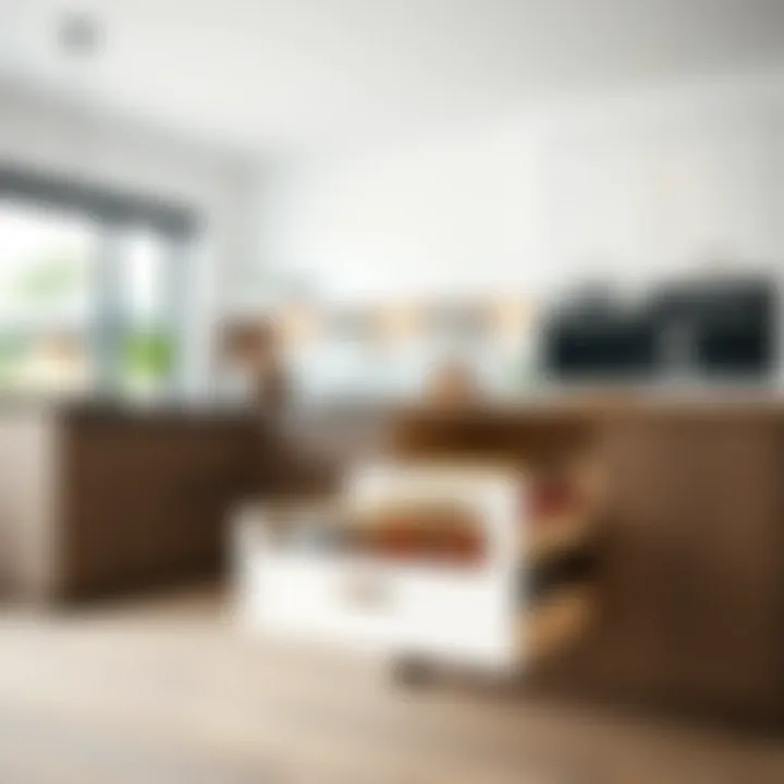 Elegant slide out basket organizer displayed in a contemporary kitchen setting