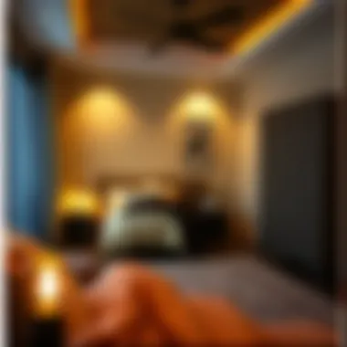 Cozy bedroom illuminated by strategically placed lights