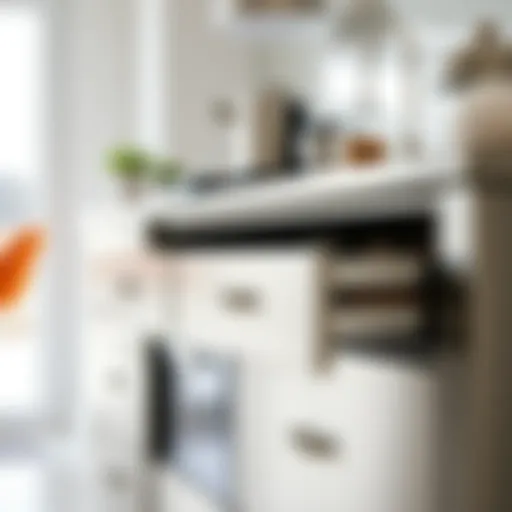 Elegant stainless steel counter with organized drawers