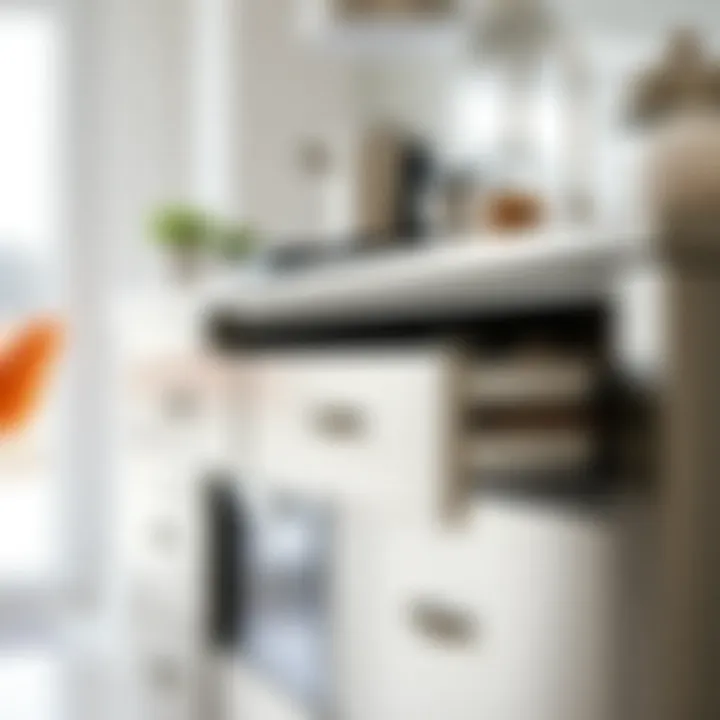 Elegant stainless steel counter with organized drawers