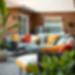 Vibrant Sunbrella round cushions in a modern outdoor setting