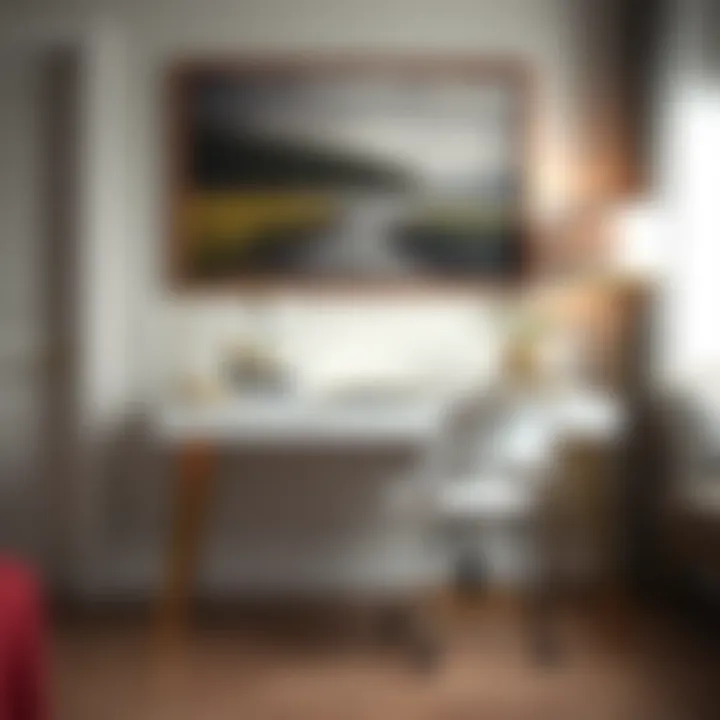 Brass legs desk paired with contemporary decor elements