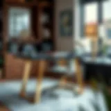 Elegant modern desk with brass legs in a stylish home office