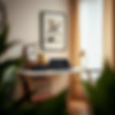 Stylish workspace featuring a brass legs desk and artistic accessories