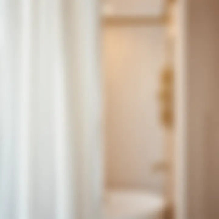 Close-up of waffle texture on a luxurious shower curtain