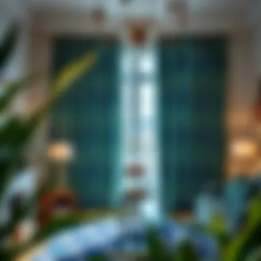 Stylish interior featuring blue and green curtains