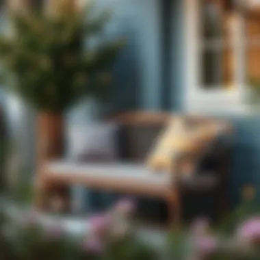 Cozy small bench with decorative cushions